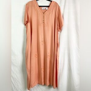 Vintage National Coral Pink Flower Embroidered Dress NEW NWOT 3XL